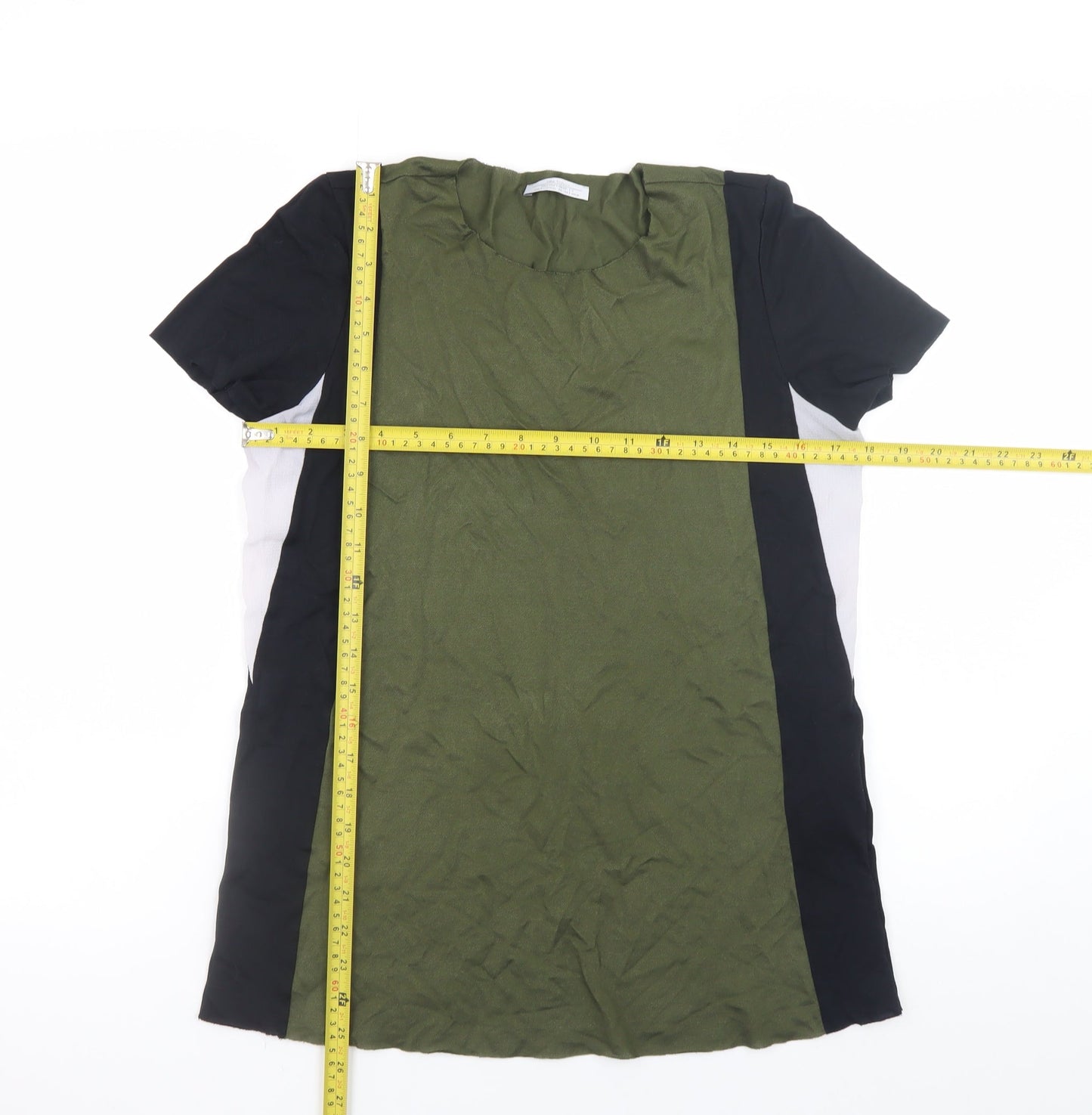 Zara Trafaluc Unisex Green Black Colourblock Crew Neck T-Shirt S