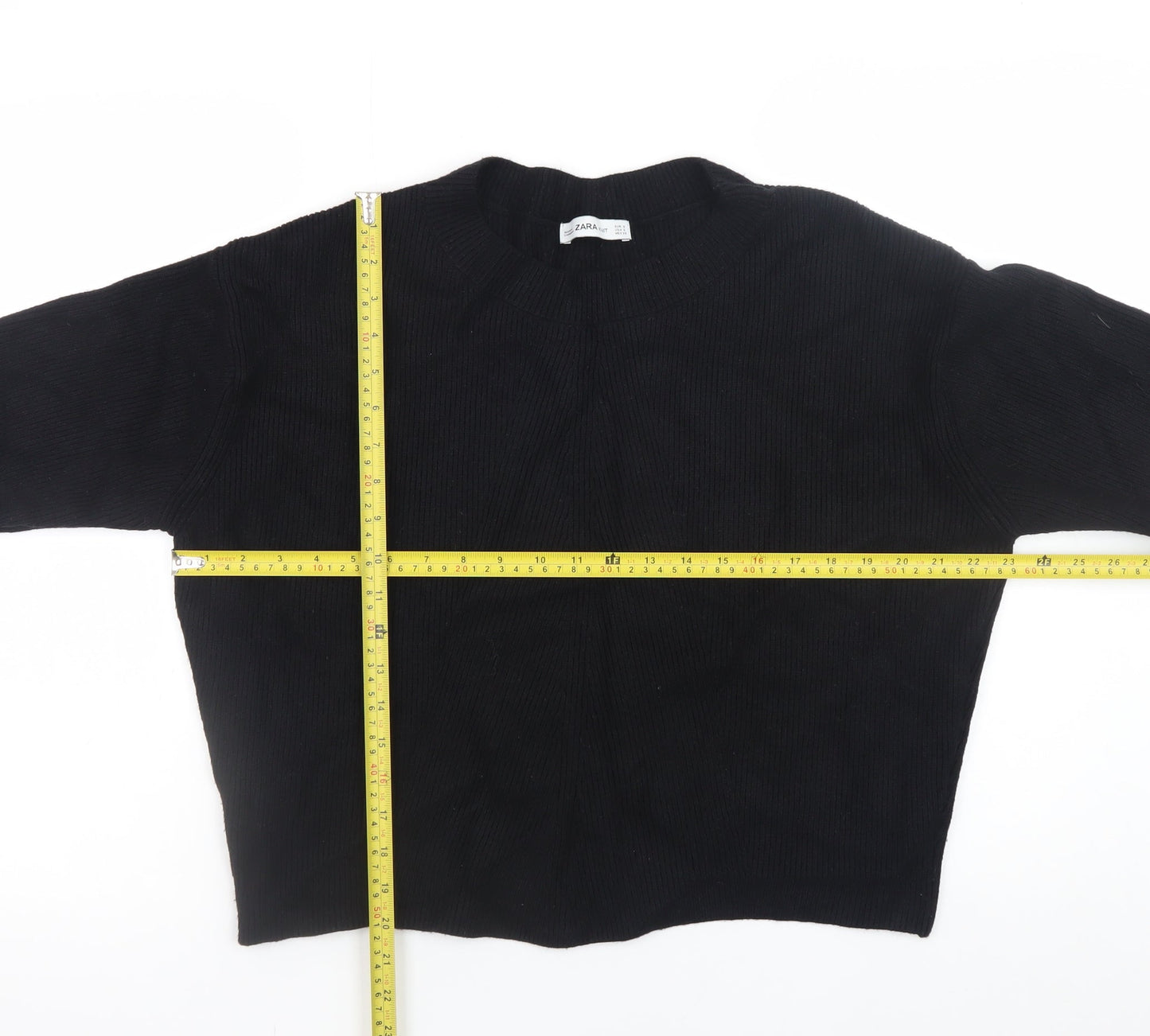 Zara Women’s Black Crew Neck Knit Pullover Jumper Size 8