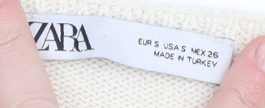 Zara Women Ivory Navy Striped V-Neck Pullover Jumper Size 8