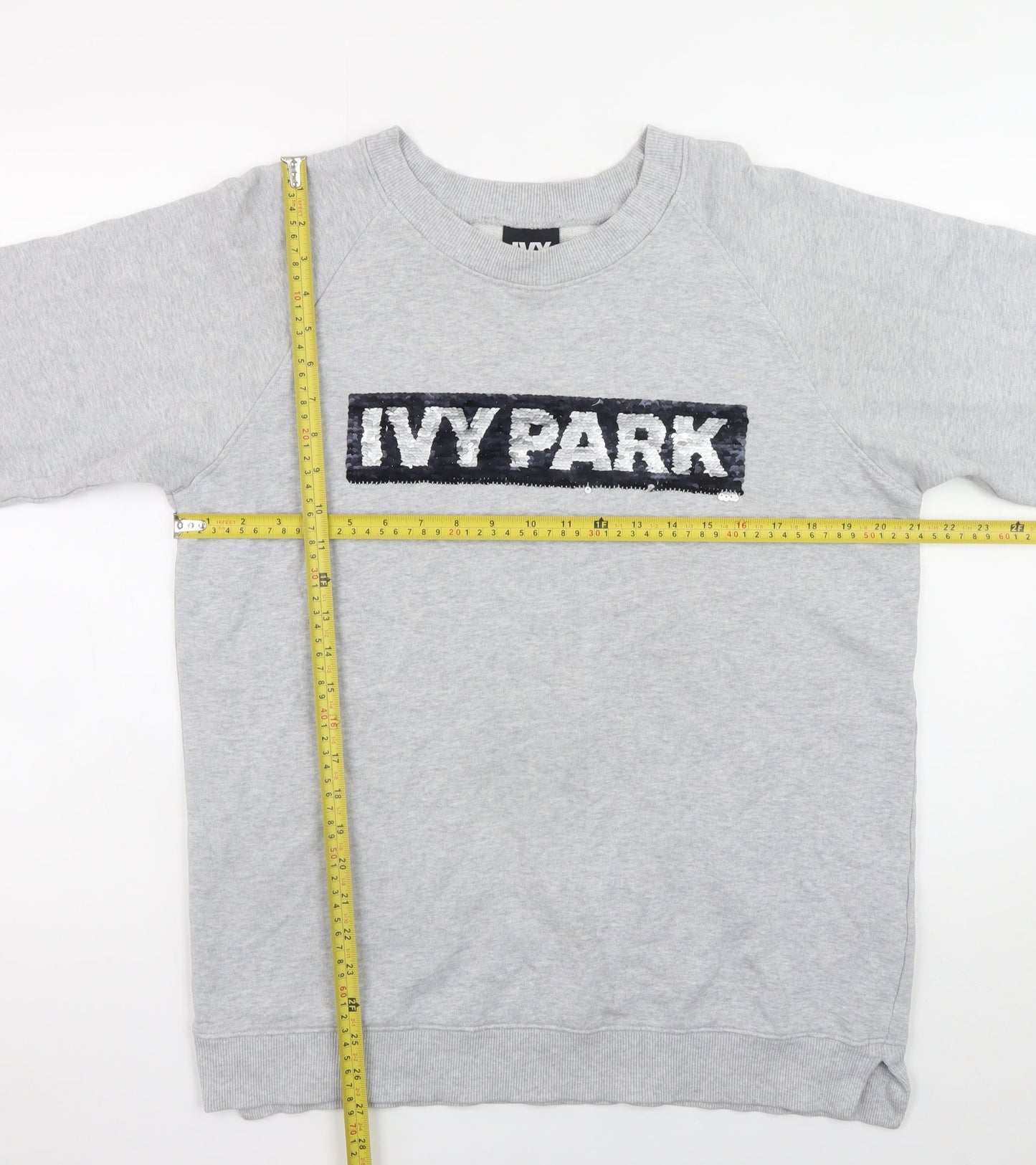 Ivy Park Womens Grey Sequin Logo Pullover Sweatshirt XXS