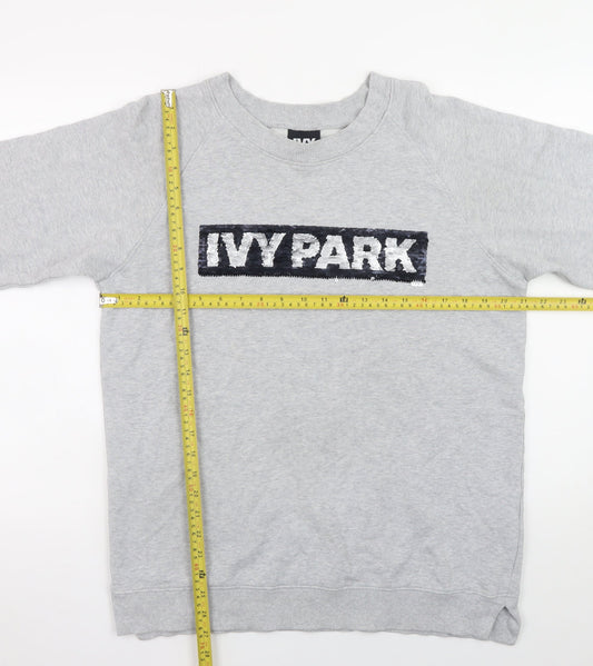 Ivy Park Womens Grey Sequin Logo Pullover Sweatshirt XXS
