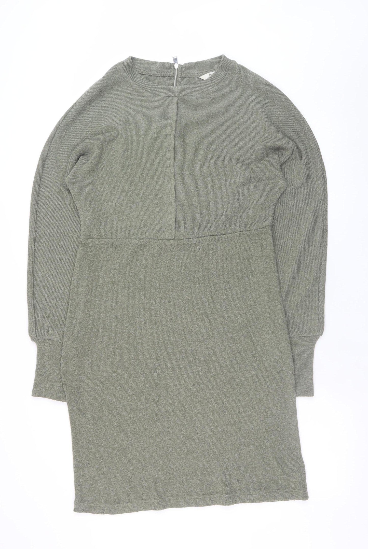 Next Women’s Green Knit Bodycon Long Sleeve Zip Back Dress Size 10