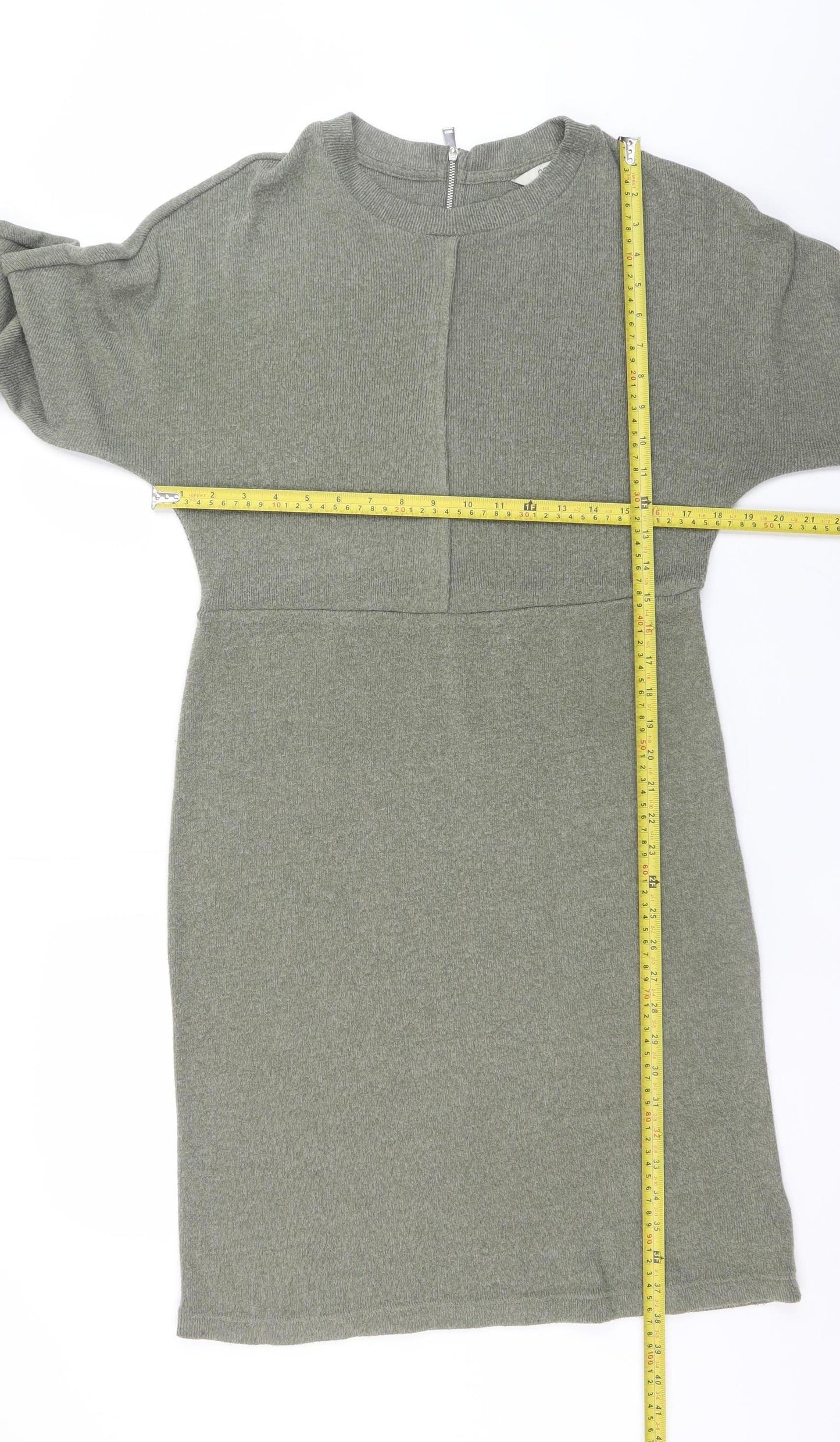 Next Women’s Green Knit Bodycon Long Sleeve Zip Back Dress Size 10