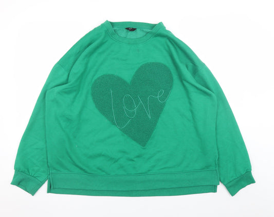 M&Co Women Green Love Heart Pullover Sweatshirt UK 18