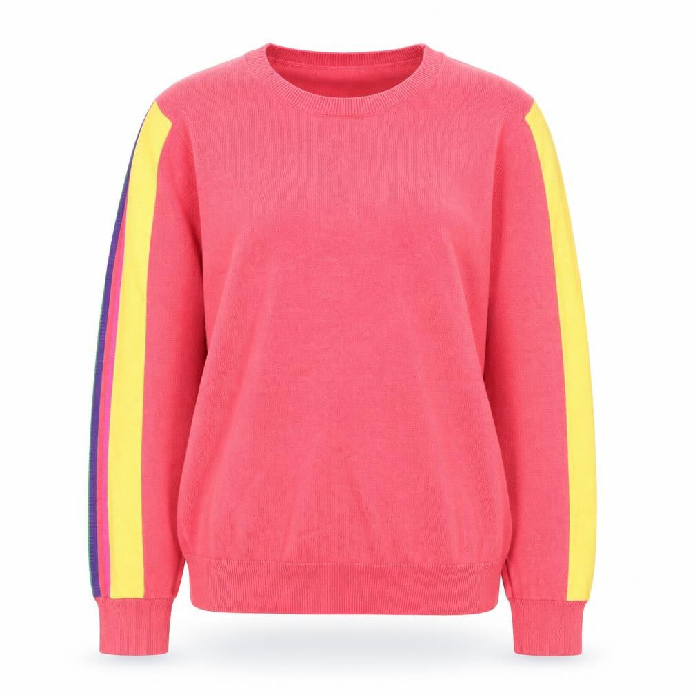 Kelly & Grace Weekend Womens Pink Knit Pullover Sweatshirt M Multicoloured Striped Sleeves