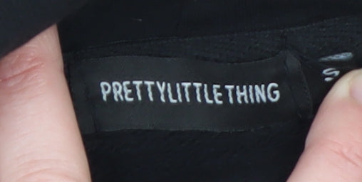 PrettyLittleThing Womens Black Cropped Hoodie Size S Pullover Drawstring