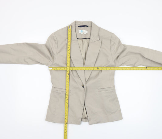 Boden Women Beige Cotton Blazer UK 10 Tailored Single-Breasted Jacket