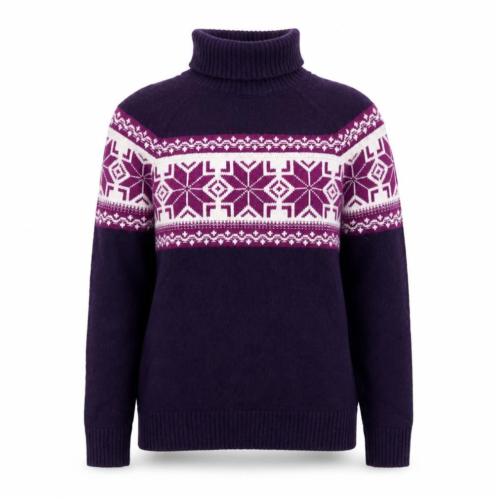 Lands' End Women's Purple Fair Isle Roll Neck Jumper Size M
