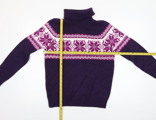 Lands' End Women's Purple Fair Isle Roll Neck Jumper Size M
