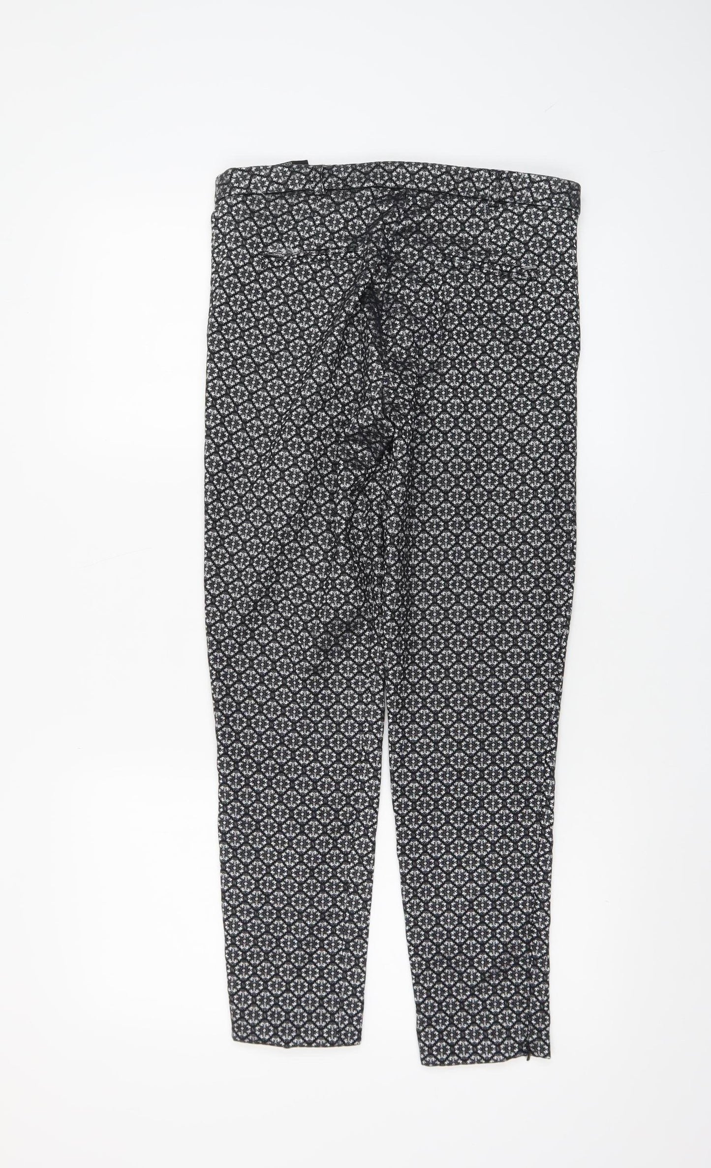 Topshop Women's Black Geometric Jacquard Slim Tapered Trousers Size 10
