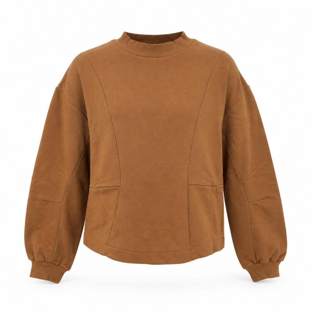 Front view of Only Women Brown Long Sleeve Basic Crew Neck Top M
