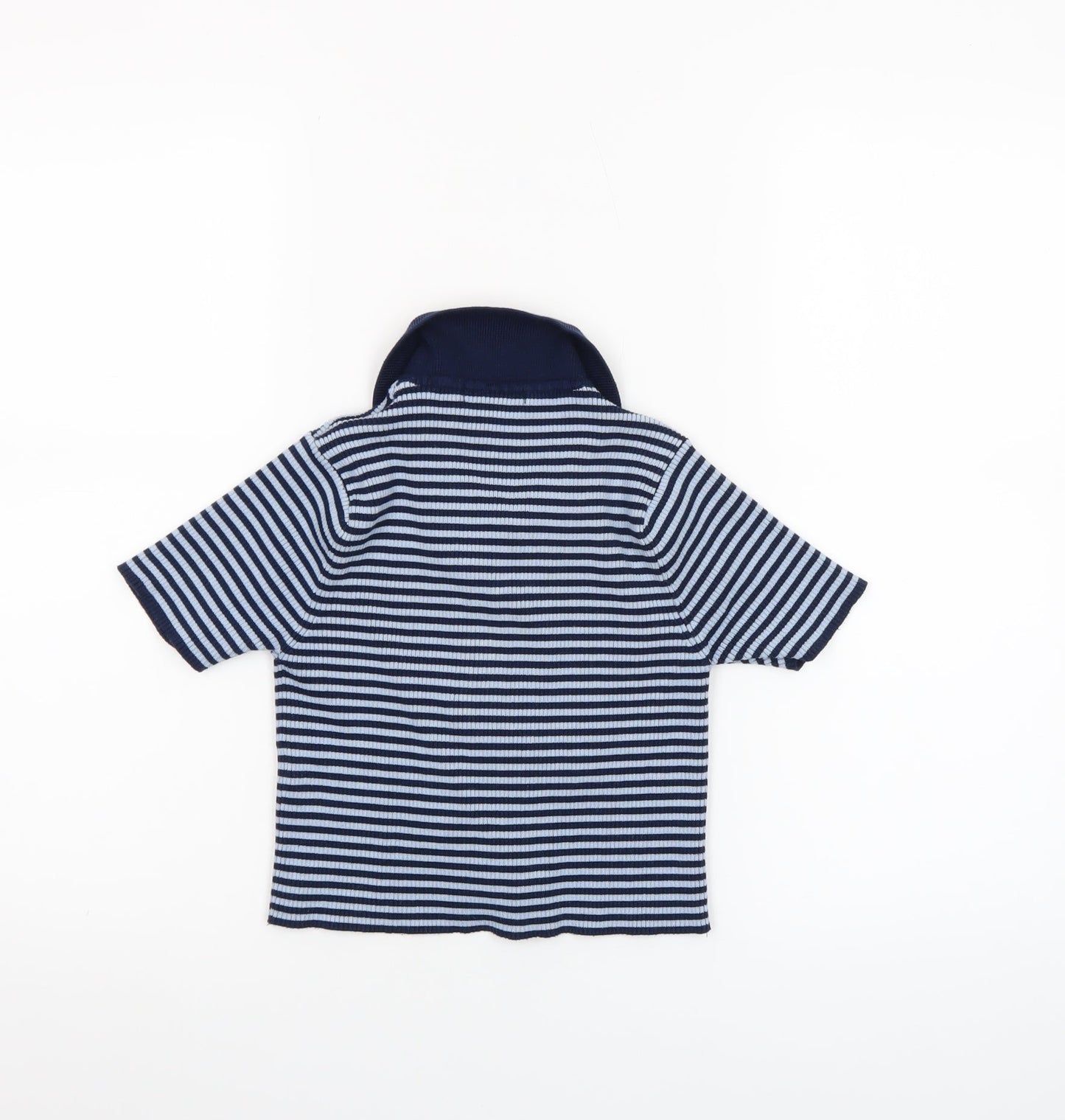 Pull&Bear Women's Blue Striped Cropped Button-Up Polo Top Size S
