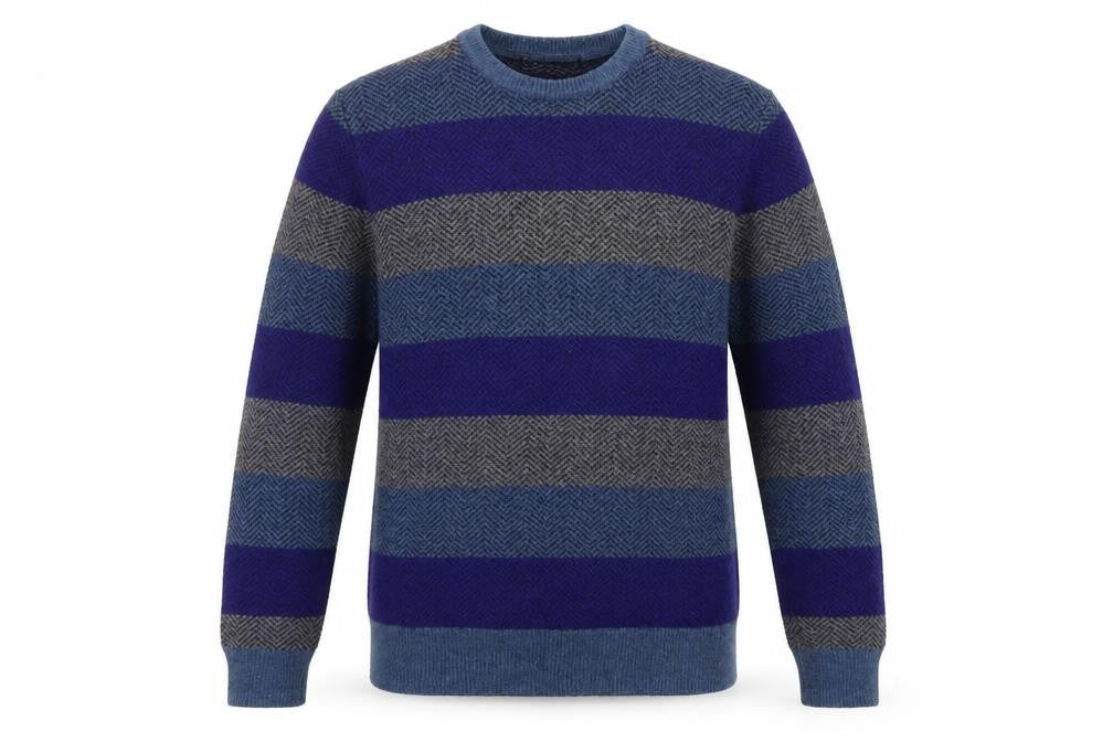 Gap Men Blue Grey Striped Lambswool V-Neck Jumper Size S