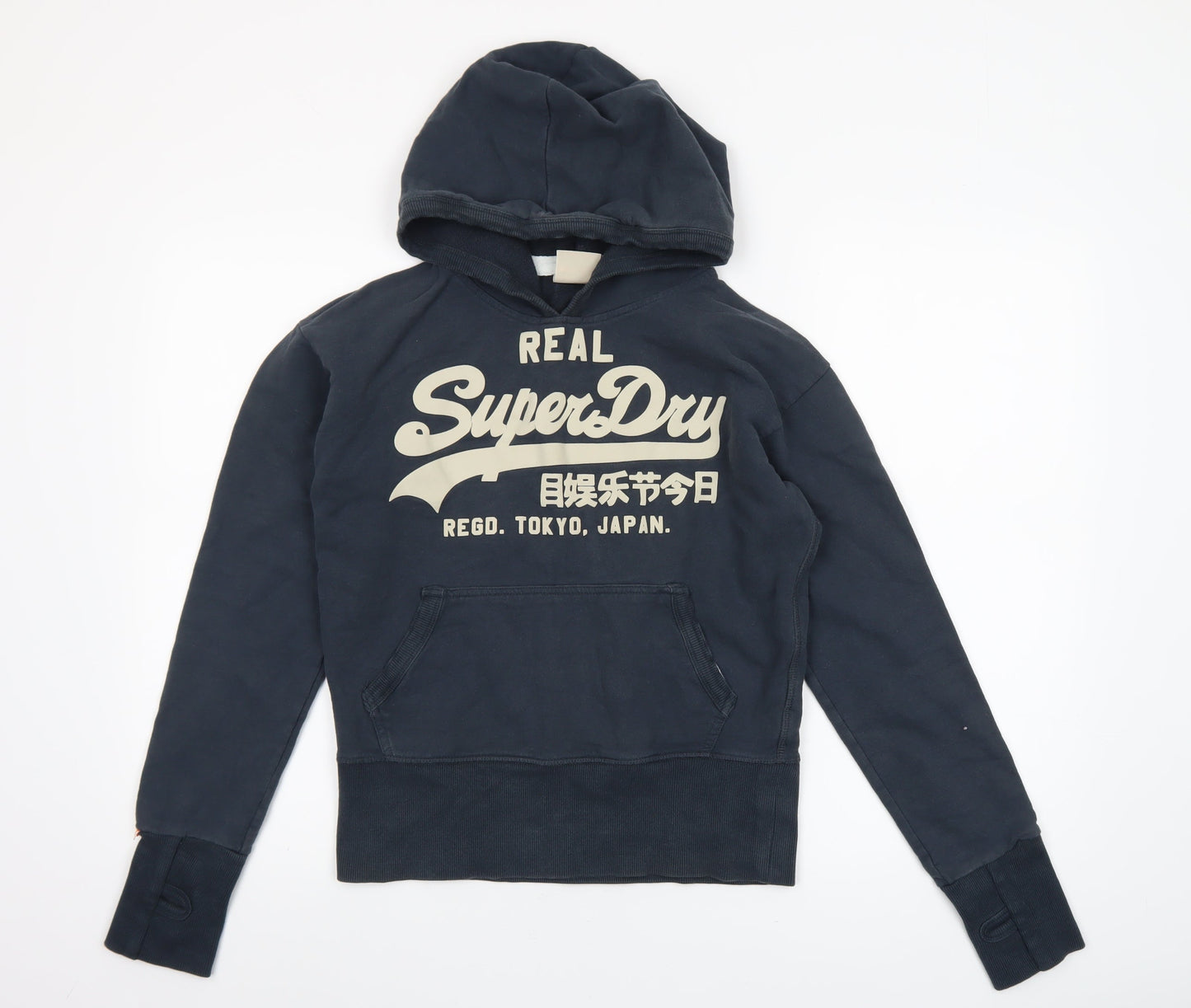 Superdry Womens Navy Pullover Hoodie Small Cotton Logo Casual