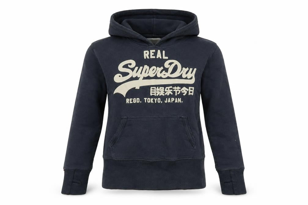 Superdry Womens Navy Pullover Hoodie Small Cotton Logo Casual