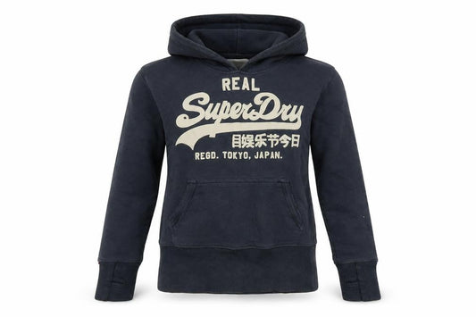 Superdry Womens Navy Pullover Hoodie Small Cotton Logo Casual