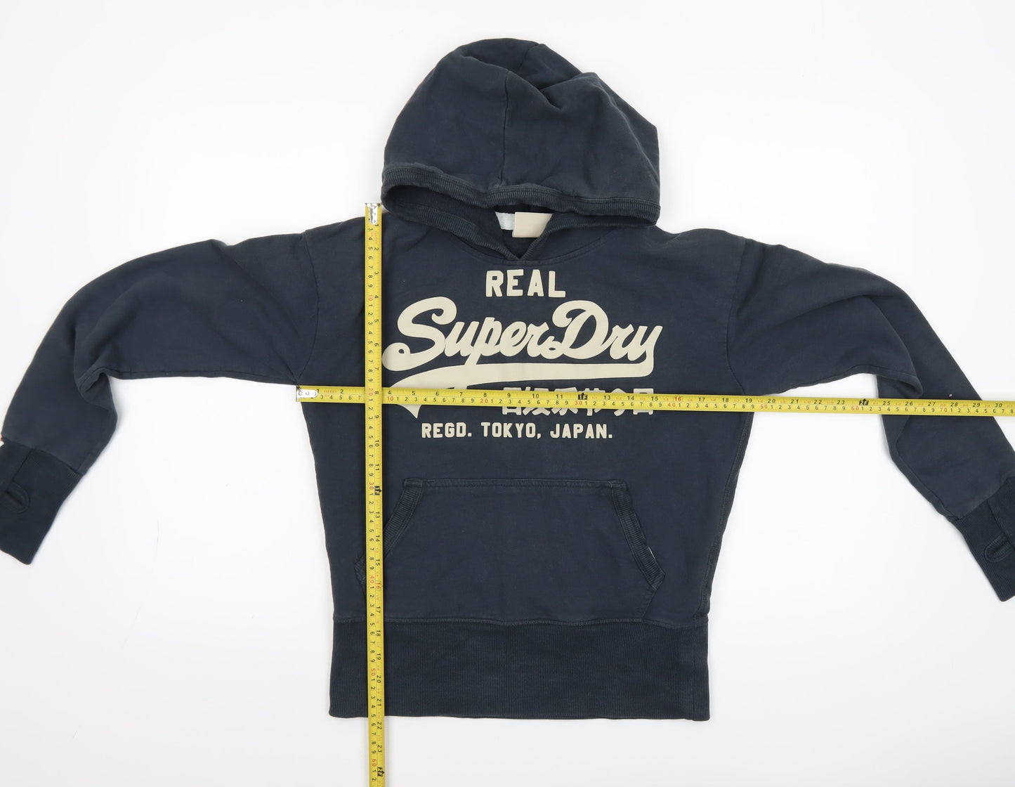 Superdry Womens Navy Pullover Hoodie Small Cotton Logo Casual