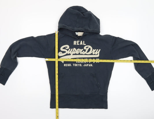 Superdry Womens Navy Pullover Hoodie Small Cotton Logo Casual