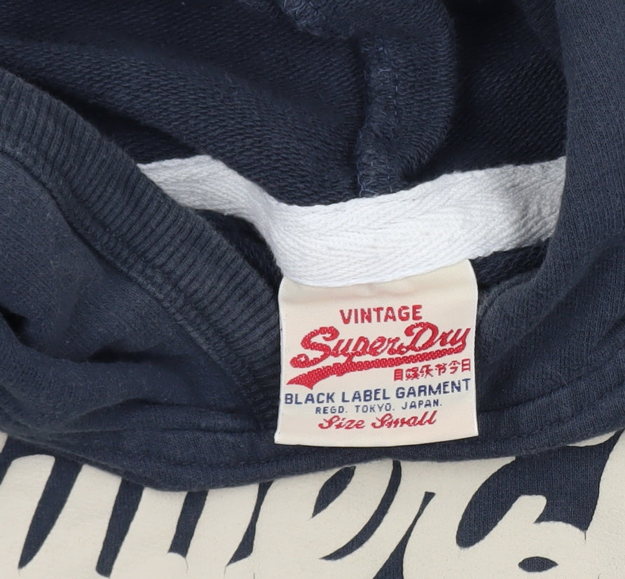 Superdry Womens Navy Pullover Hoodie Small Cotton Logo Casual