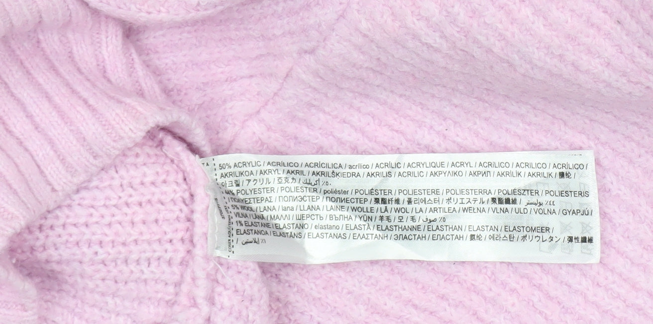 MNG Women's Pink Roll Neck Relaxed Knit Jumper Size M
