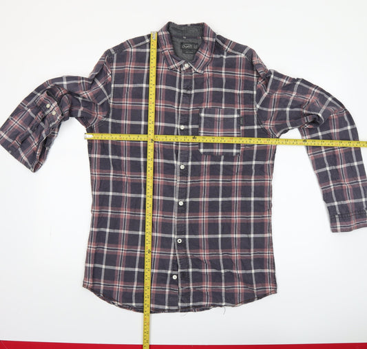 Jack & Jones Originals Men's Blue Checked Cotton Long Sleeve Shirt Large