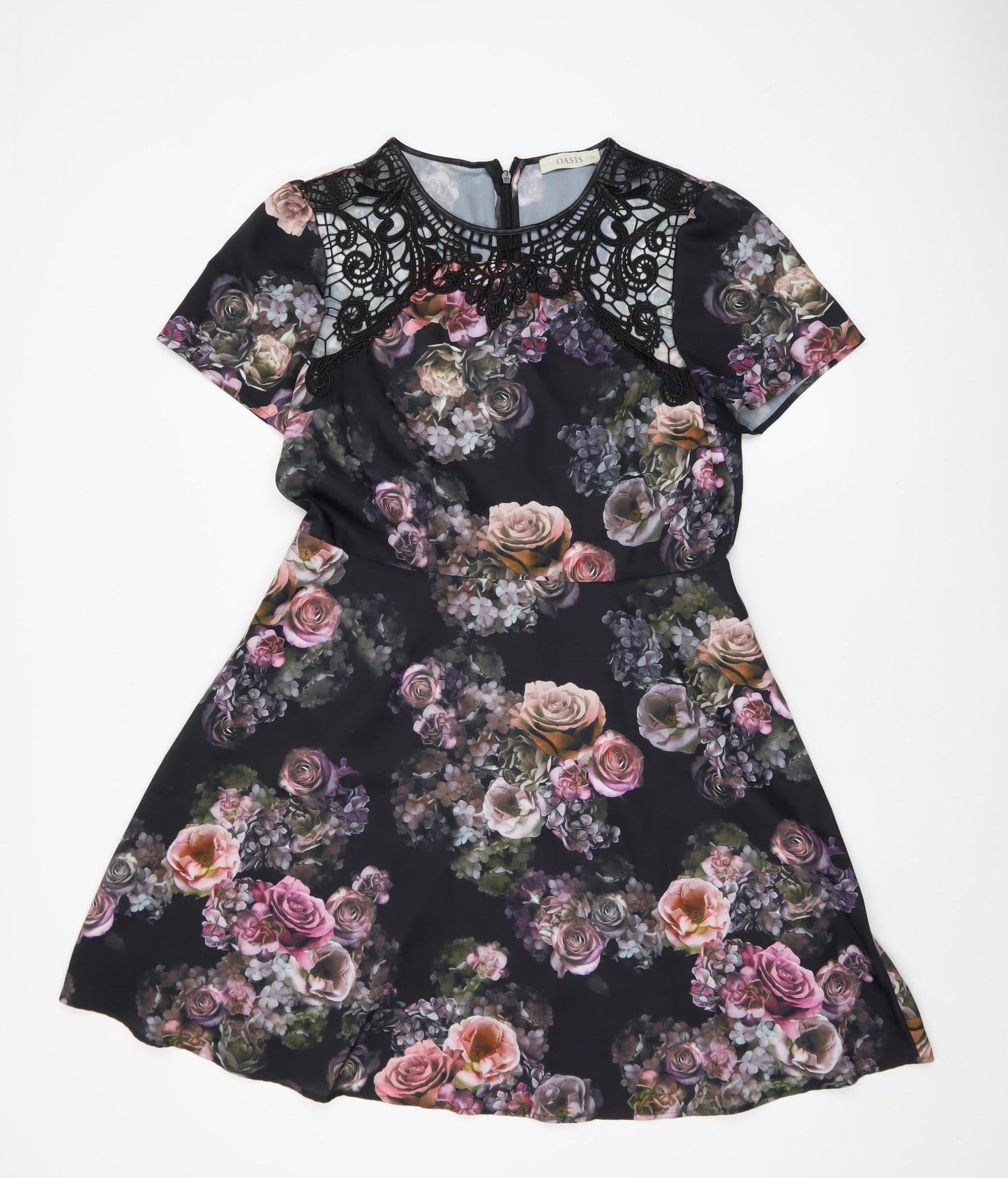 Oasis Women’s Multicoloured Floral Lace A-Line Dress Size 14