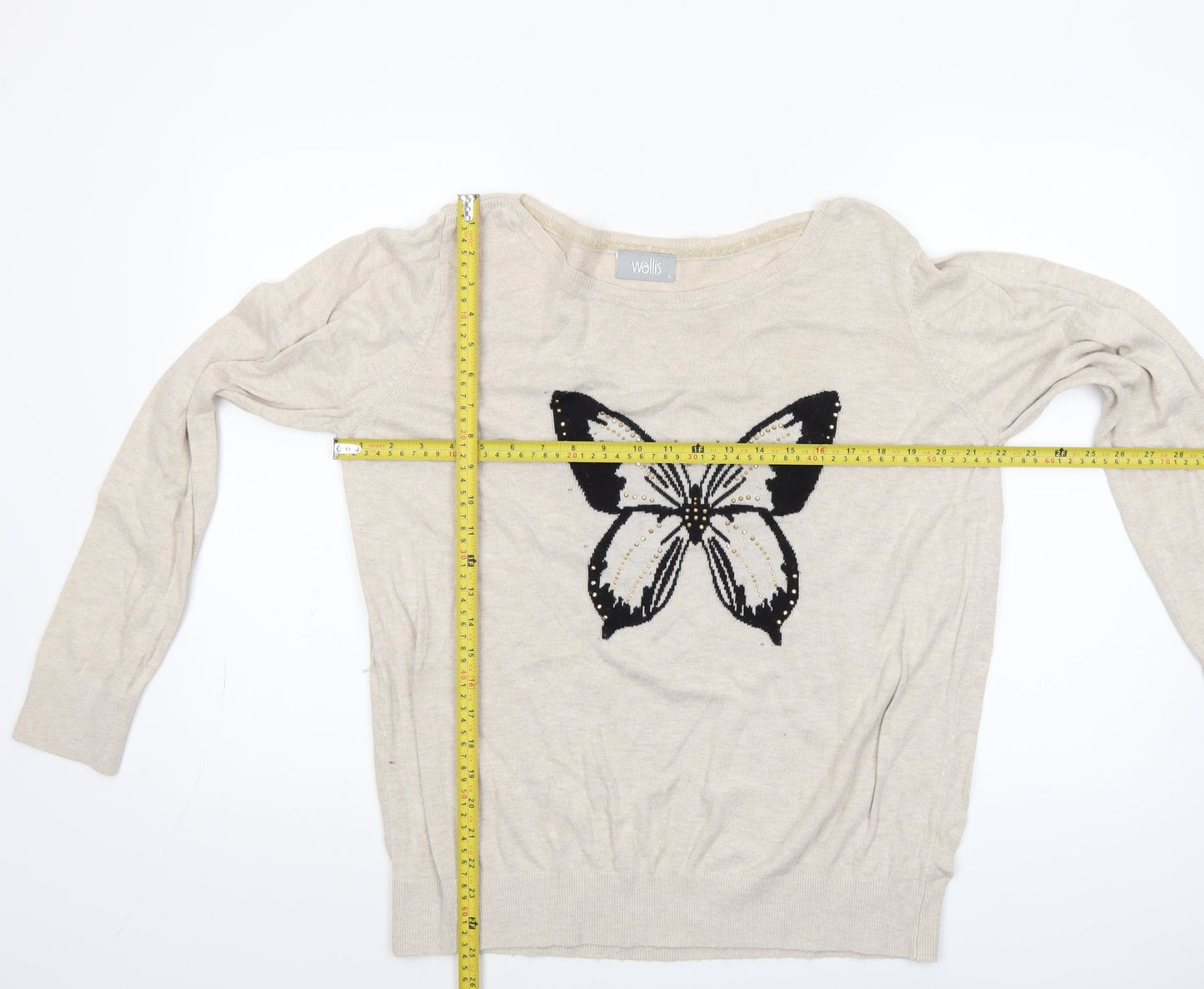 Wallis Women’s Beige Butterfly Embroidered Pullover Jumper L
