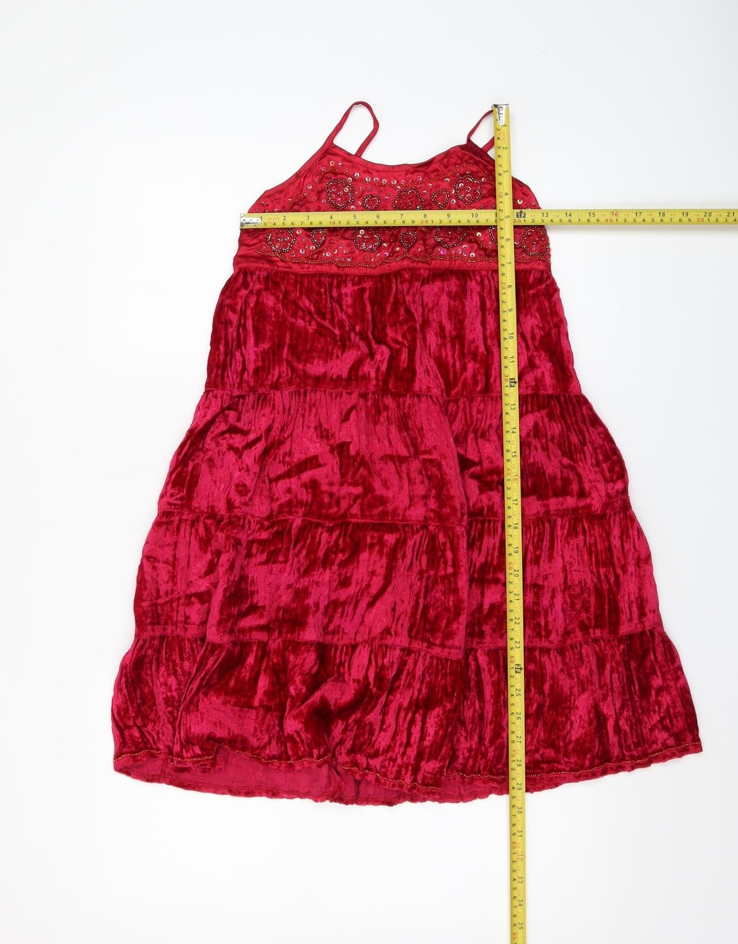 Next Girls Red Velvet Beaded Party Dress 9 Years Fit & Flare Knee Length