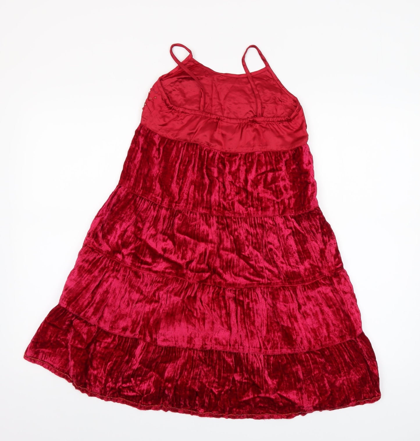 Next Girls Red Velvet Beaded Party Dress 9 Years Fit & Flare Knee Length