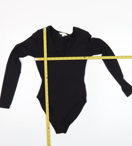 H&M Womens Black Long Sleeve V-Neck Jersey Bodysuit XS