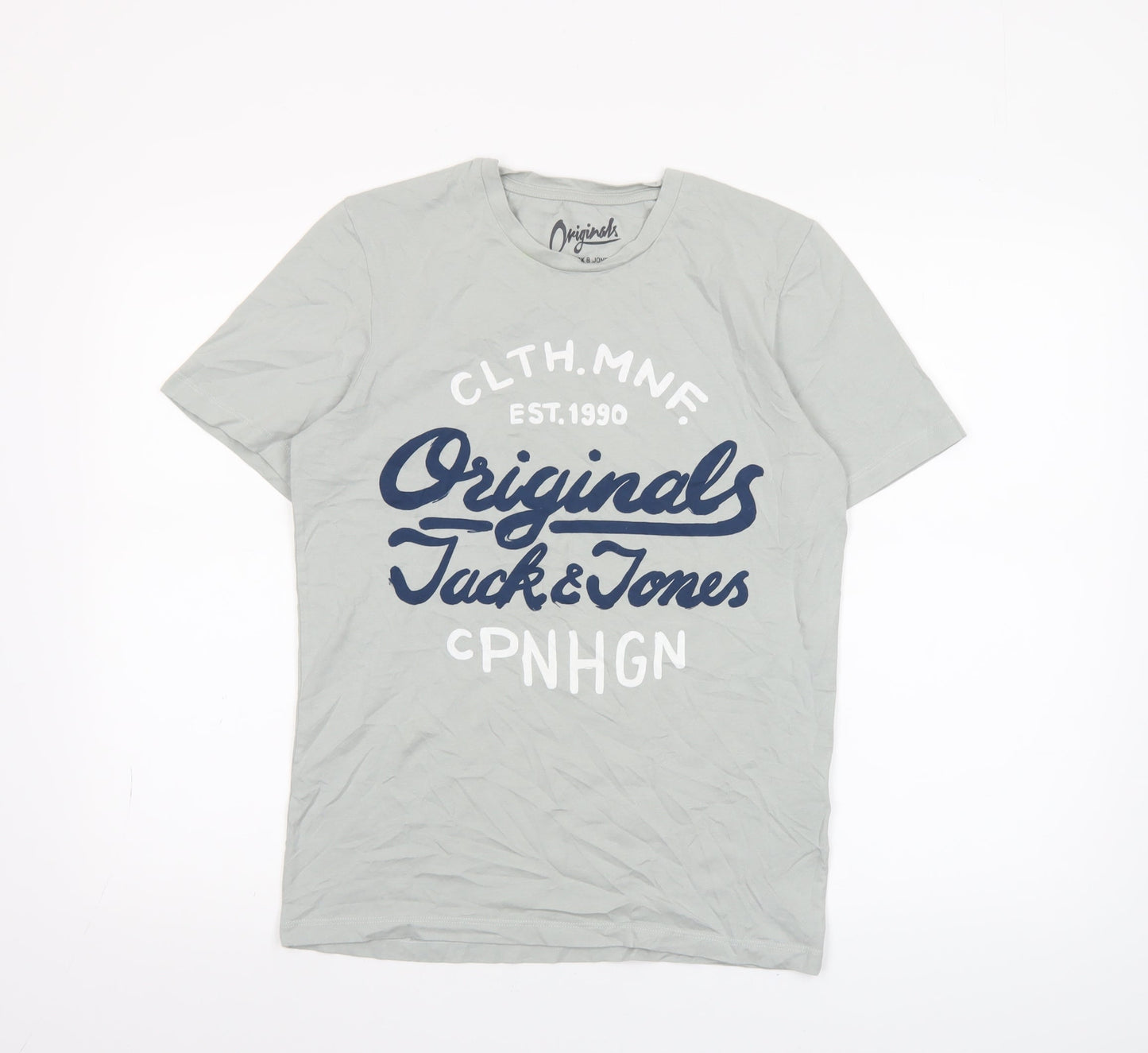 Jack & Jones Originals Men's Grey Cotton Short Sleeve Crew Neck T-Shirt Size S