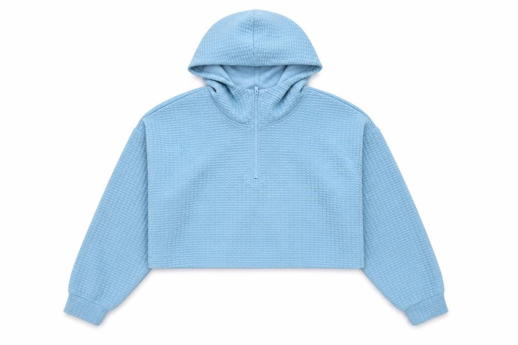Monki Women's Blue 1/4 Zip Cropped Hoodie Size Small