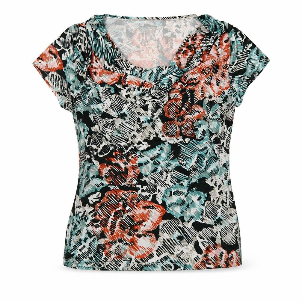 Front view of Betty Jackson Black Women's Multicoloured Floral Cowl Neck Top, size 16