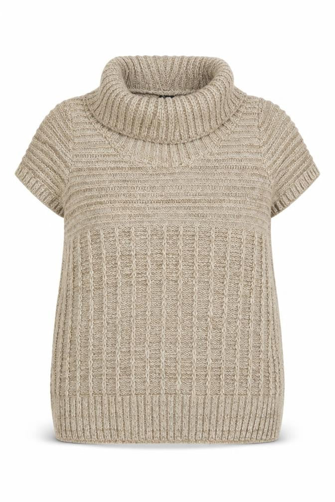 Savida Women Beige Cowl Neck Short Sleeve Cable Knit Jumper Size 16