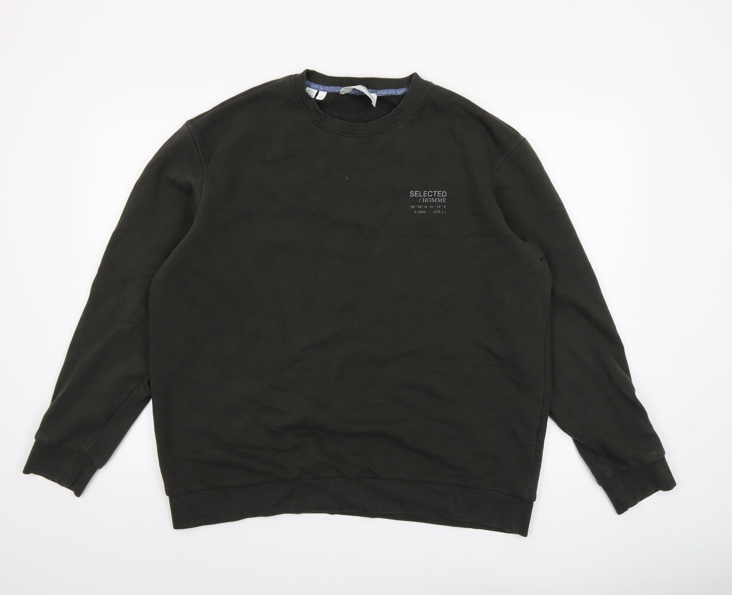 SELECTED HOMME Men's Black Crew Neck Sweatshirt Size L Classic Style