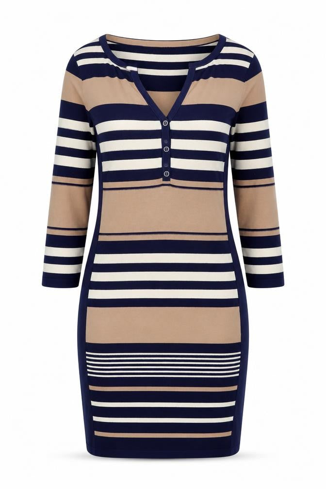 Phase Eight Women’s Blue Beige Striped Bodycon Knit Dress Size 10
