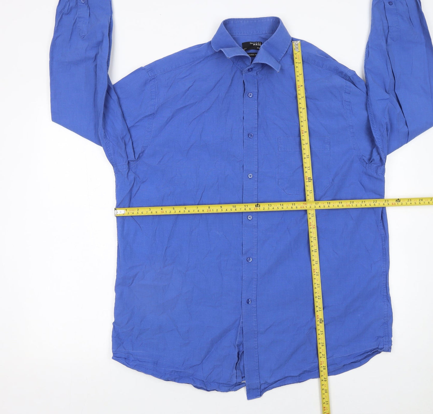 Thomas Nash Men's Blue 17in Classic Fit Long Sleeve Cotton Shirt