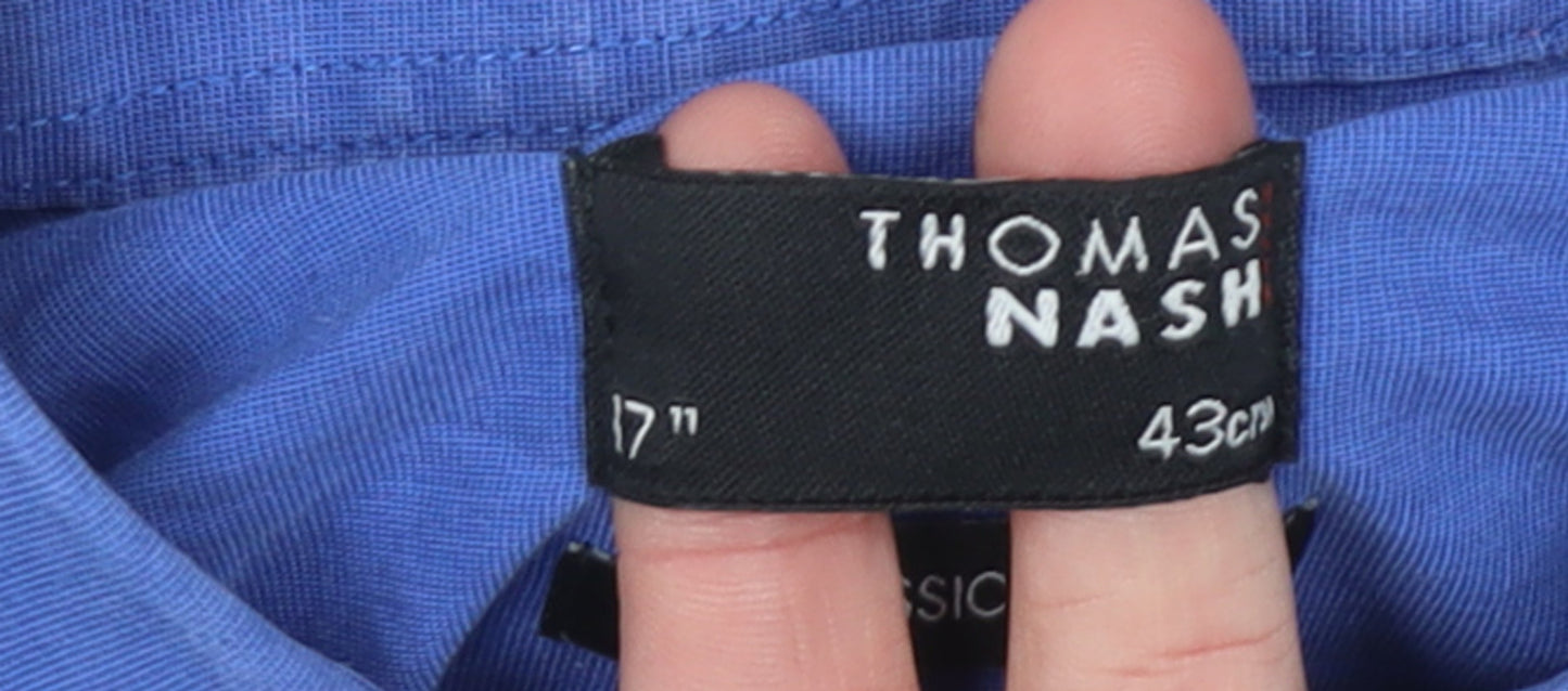 Thomas Nash Men's Blue 17in Classic Fit Long Sleeve Cotton Shirt