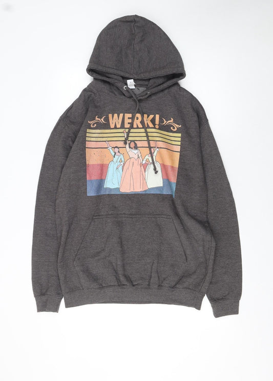 Just Hoods AWDis Womens Charcoal Graphic Pullover Hoodie Size L