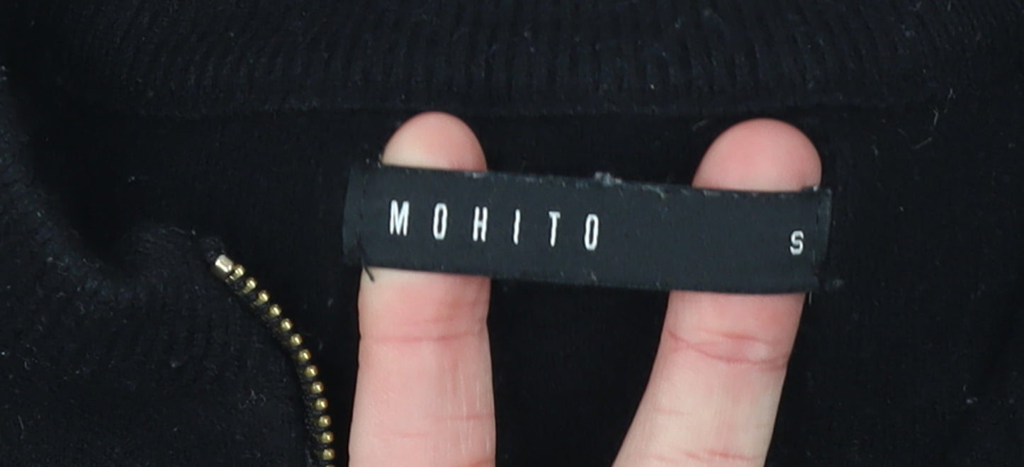 Mohito Women's Black High Neck Full Zip Knit Jumper Size S