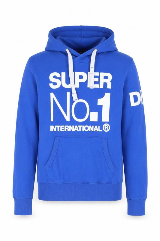 Superdry Men's Blue Pullover Hoodie S Graphic Print Logo Drawstring