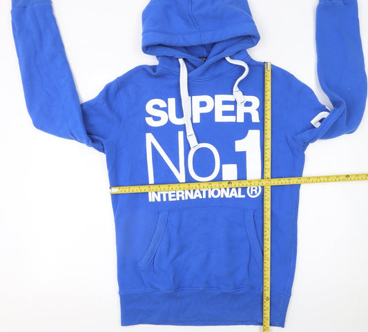 Superdry Men's Blue Pullover Hoodie S Graphic Print Logo Drawstring