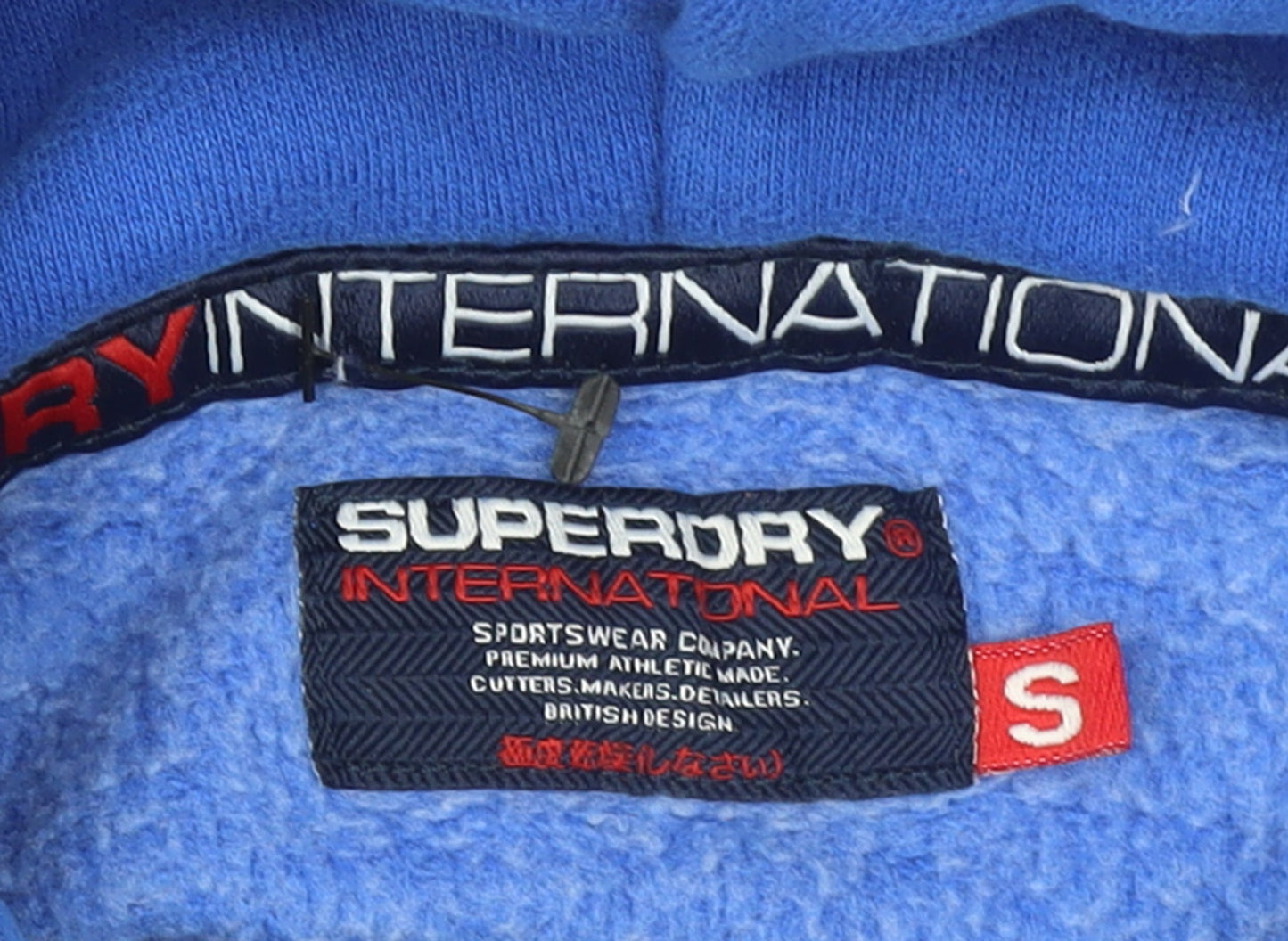 Superdry Men's Blue Pullover Hoodie S Graphic Print Logo Drawstring