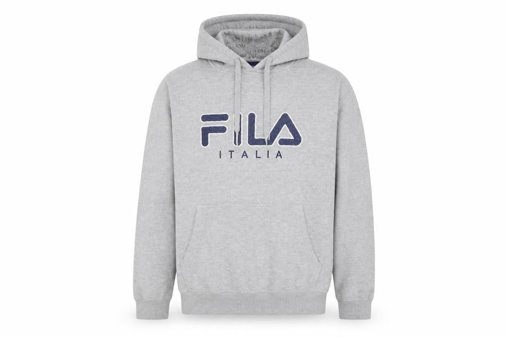 Fila Mens Grey Pullover Hoodie M Logo Fleece Sportswear