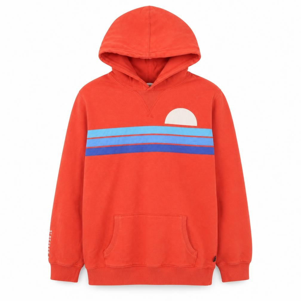 Front view of St. Bert's girls’ red pullover hoodie 11-12 years cotton graphic sweatshirt