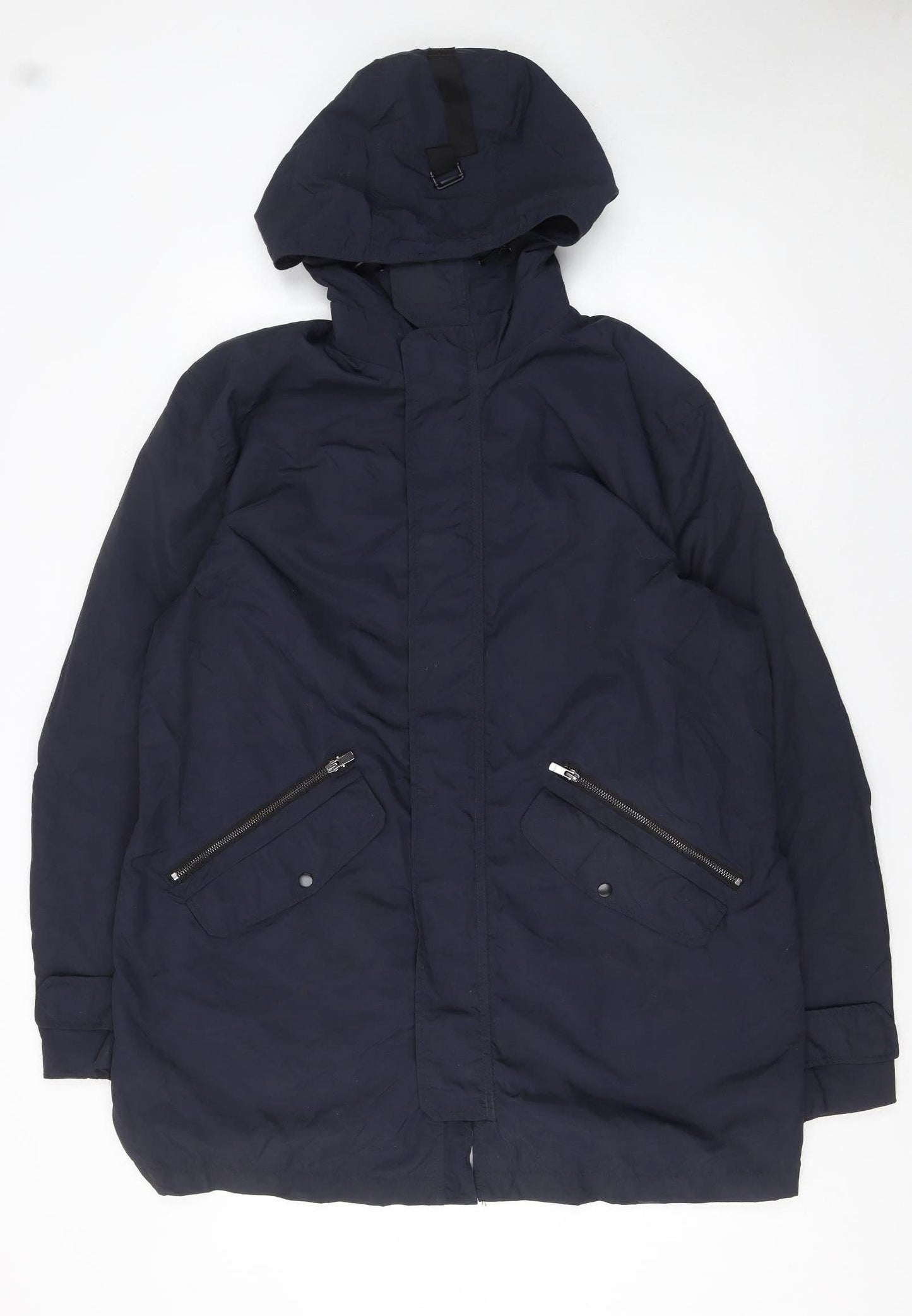 H&M Women Blue Long Hooded Parka Coat Size M