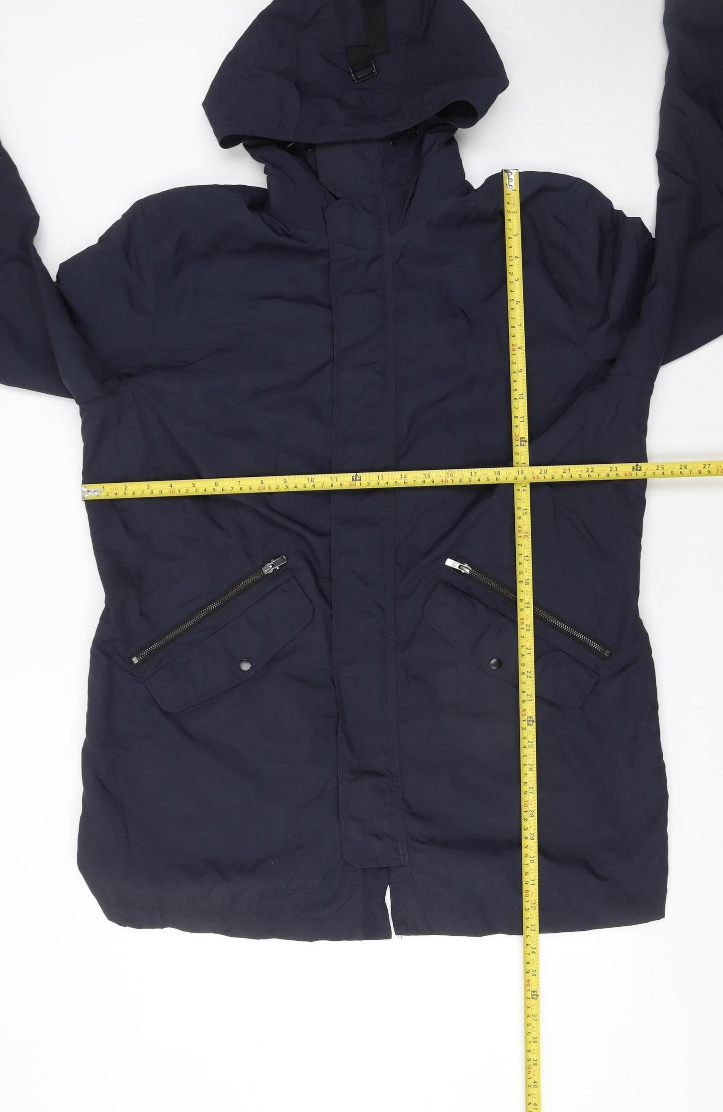 H&M Women Blue Long Hooded Parka Coat Size M
