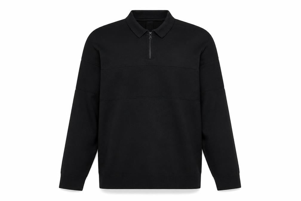 River Island Men's Black Long Sleeve 1/4 Zip Polo Top Size L