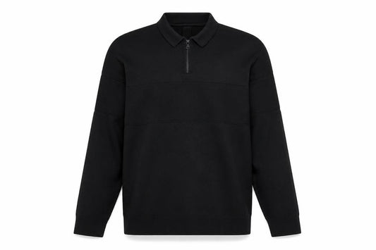 River Island Men's Black Long Sleeve 1/4 Zip Polo Top Size L