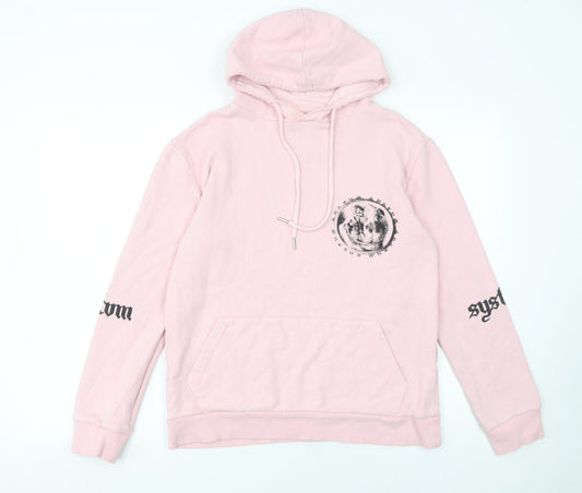 SYSTVM Womens Pink Graphic Pullover Hoodie Size S Cotton Blend